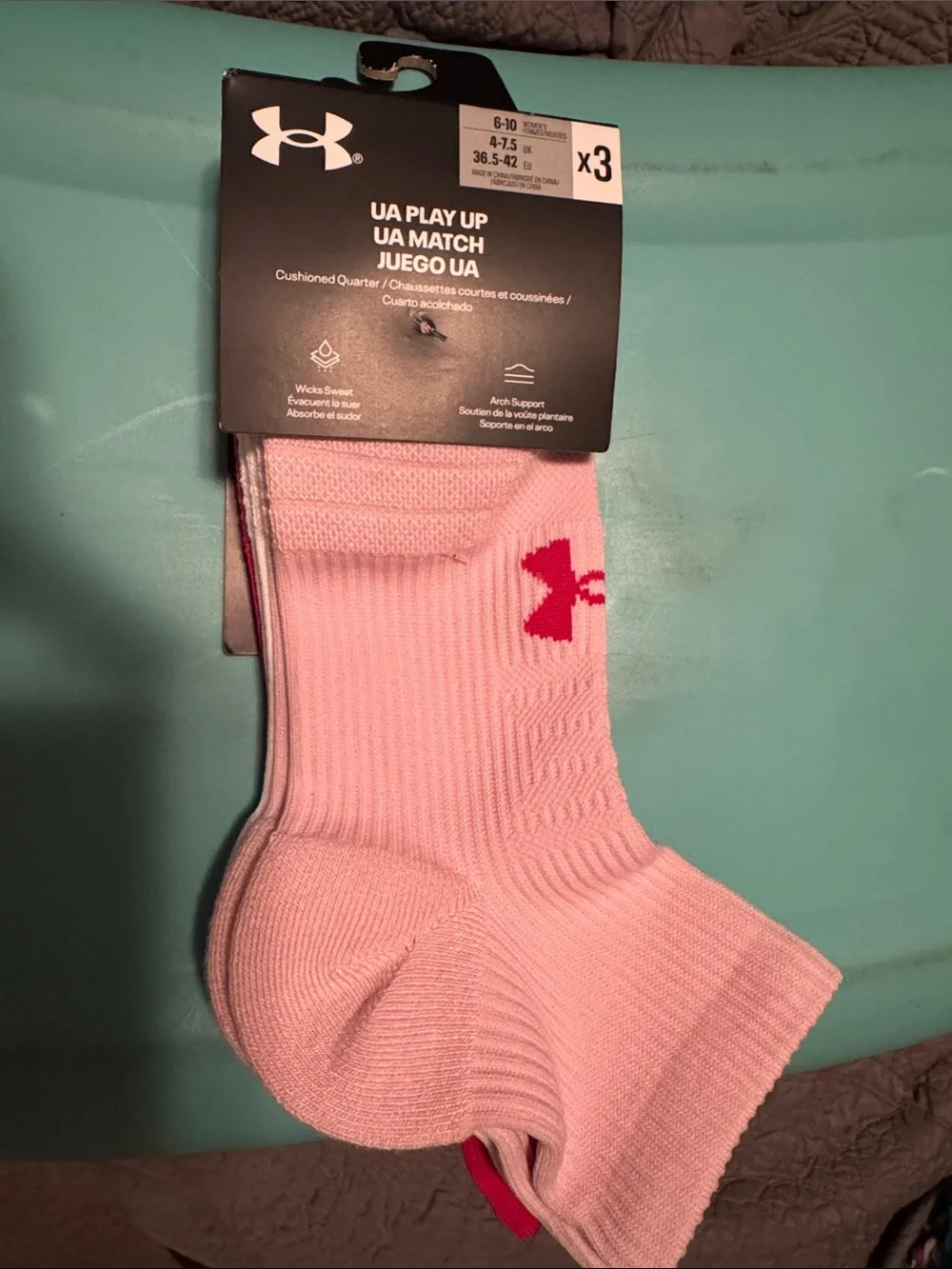 Under Armour Pink Cushioned Quarter Athletic Socks - 3 Pack
